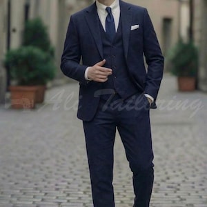 Costume trois pièces en tweed gris : veste, gilet et pantalon en laine personnalisés image 4