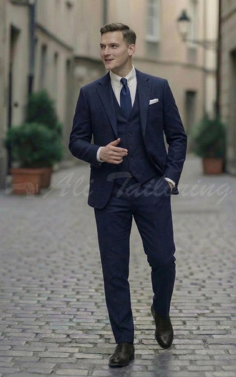Costume trois pièces en tweed gris : veste, gilet et pantalon en laine personnalisés image 4