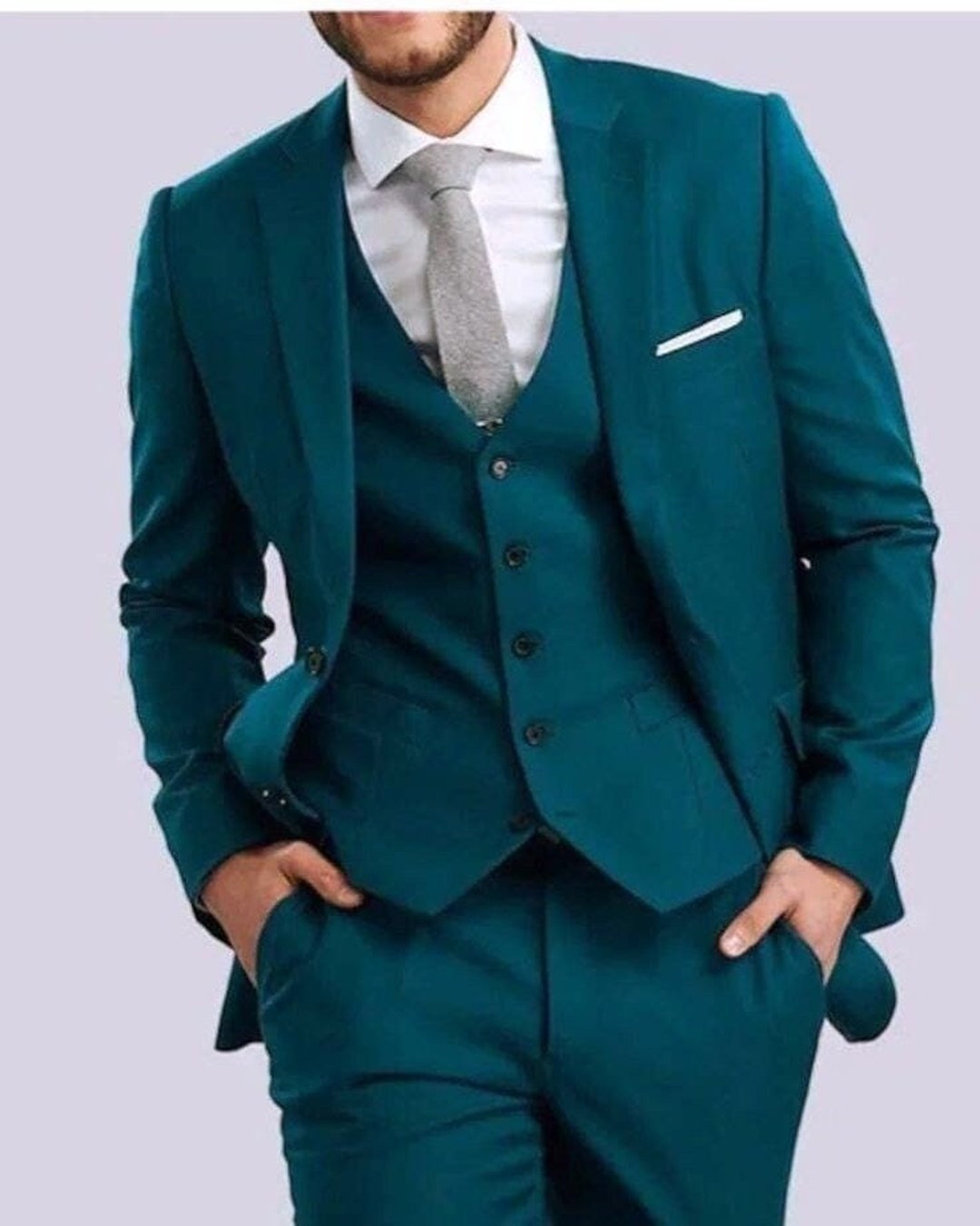 Men Suit Slim Fit Classy Three Piece Teal Men's Suit for Wedding