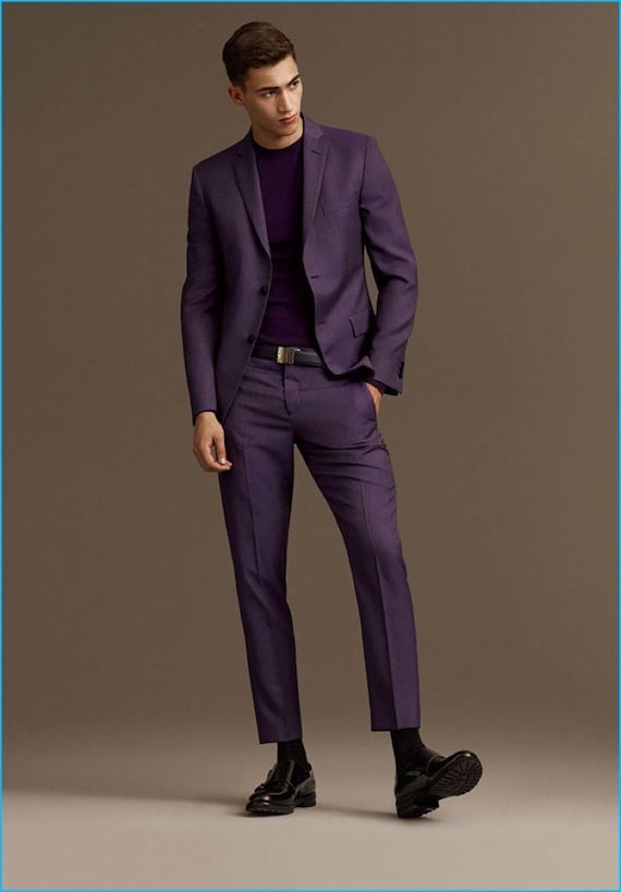 Men's Custom Suit: Elegant Purple Two-Piece - Slim Fit Tailored
