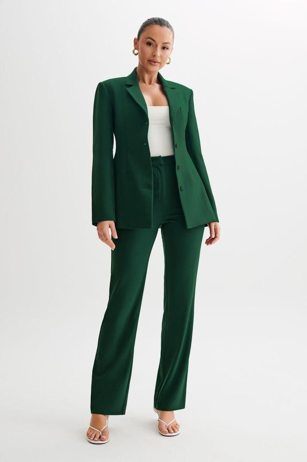Woman Stylish Green Custom Two Piece Suit for Ladies Office