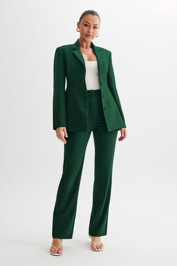 green womens dress suit Indochino Women's Custom Harrogate Hunter Green Suit