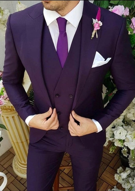 Traje de hombre morado de tres piezas de diseno elegante para boda compromiso aniversario fiesta de graduacion ropa y traje de novio para hombre corte entallado ropa de fiesta Etsy Mexico