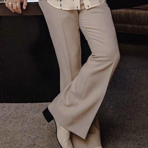 Designer Men Slim Fit Custom Beige Trouser For Business Formal Bespoke Flares, Bell bottom Pant Gift for him