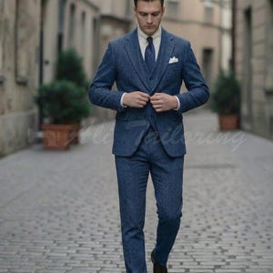 Costume trois pièces en tweed gris : veste, gilet et pantalon en laine personnalisés image 3