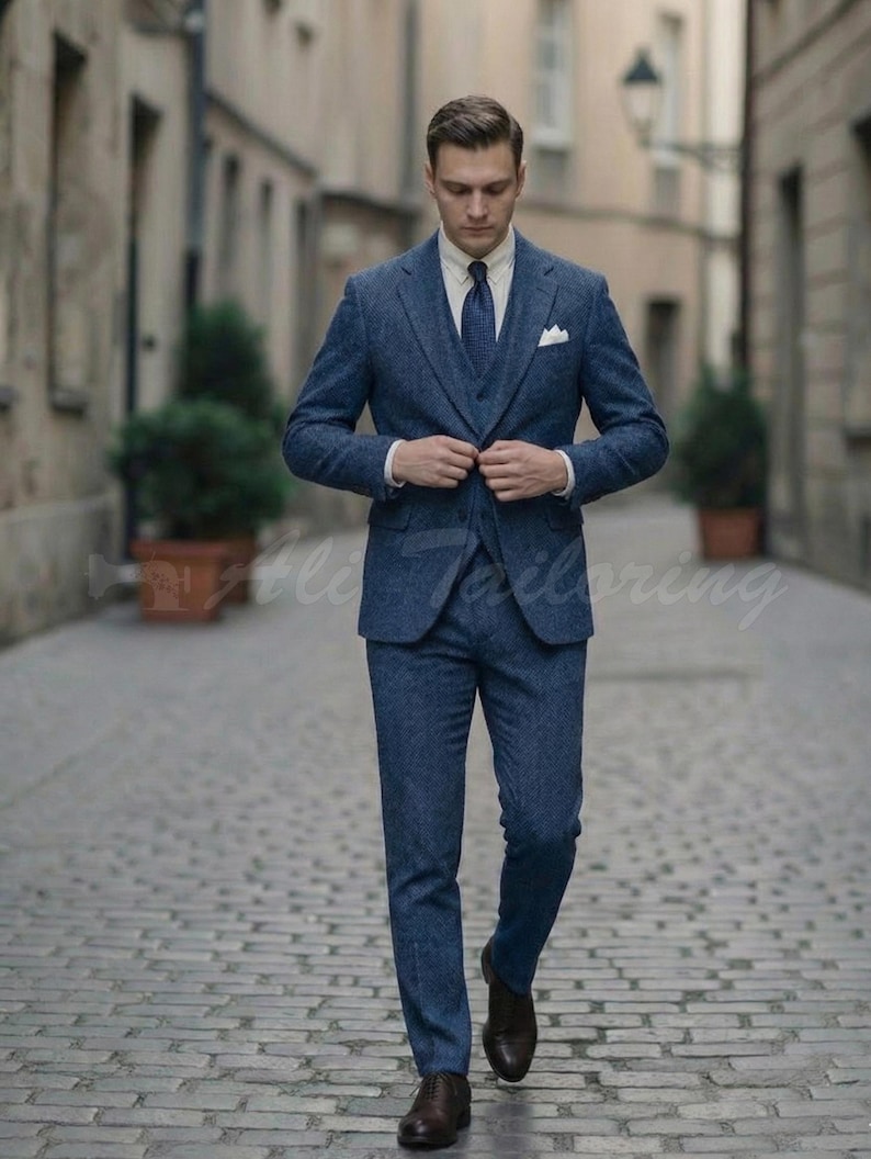 Costume trois pièces en tweed gris : veste, gilet et pantalon en laine personnalisés image 3
