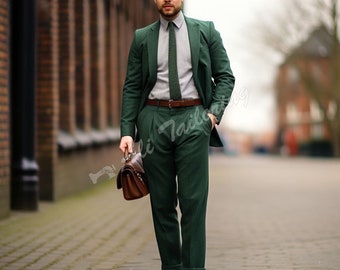 Traje de dos piezas para hombre: corte ajustado, verde, para bodas y eventos.