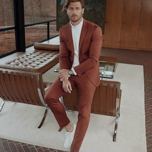 Designer Custom Men Suit Two Piece Rust Men's Suit For Wedding, Engagement, Prom, Grooms Wear And Groomsmen & Slim Fit, Gift For Him