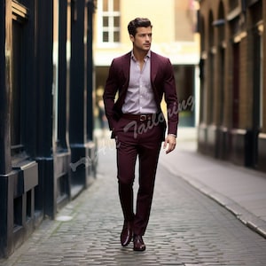 Men Suit Slim Fit Classy Burgundy Two Piece Men&#39;s Suit for Wedding, Engagement, Anniversary, Prom, Groom wear and Grooms Men Suit