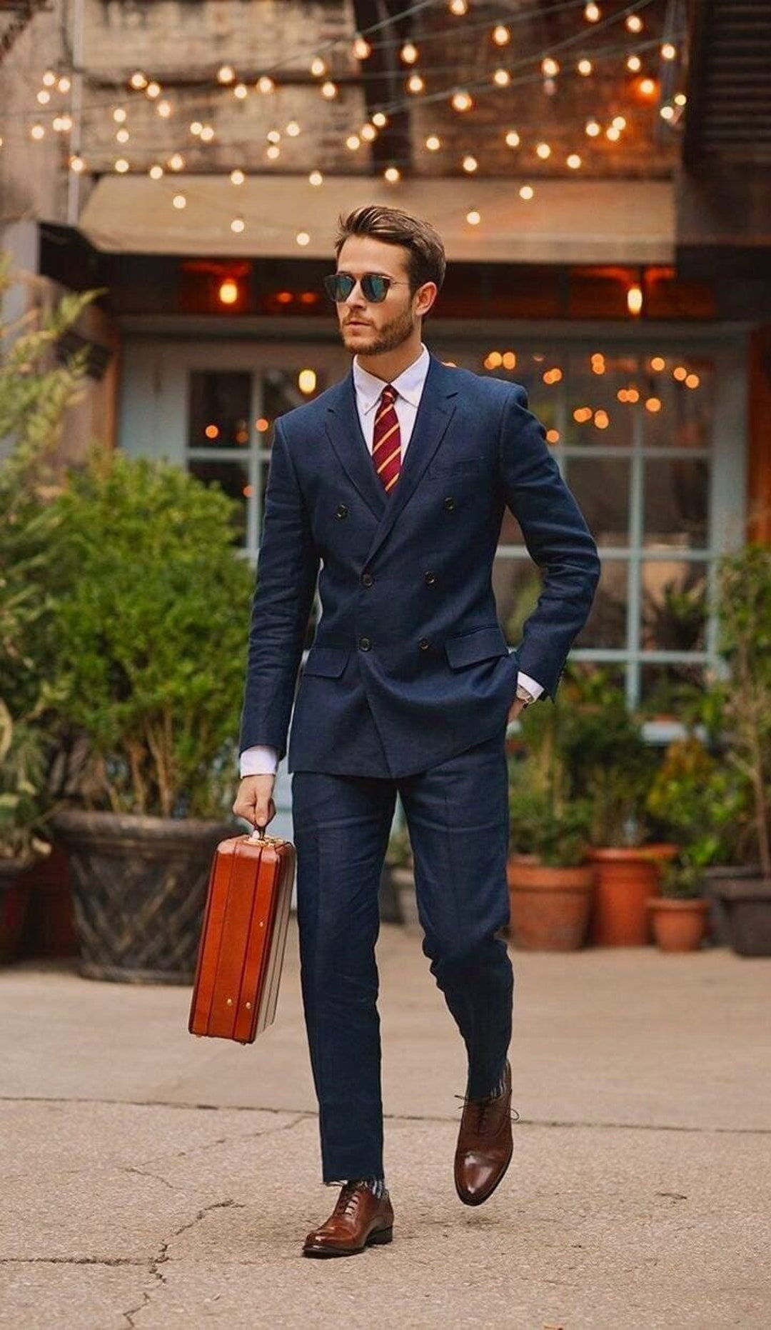 Men Custom Slim Fit Suit Classy Double Breast Two Piece Navy Blue