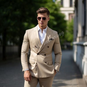 Men Suit Slim Fit Classy Double Breasted Brown Men&#39;s Suit for Wedding, Engagement, Anniversary, Prom, Groom wear and Grooms Men Suit