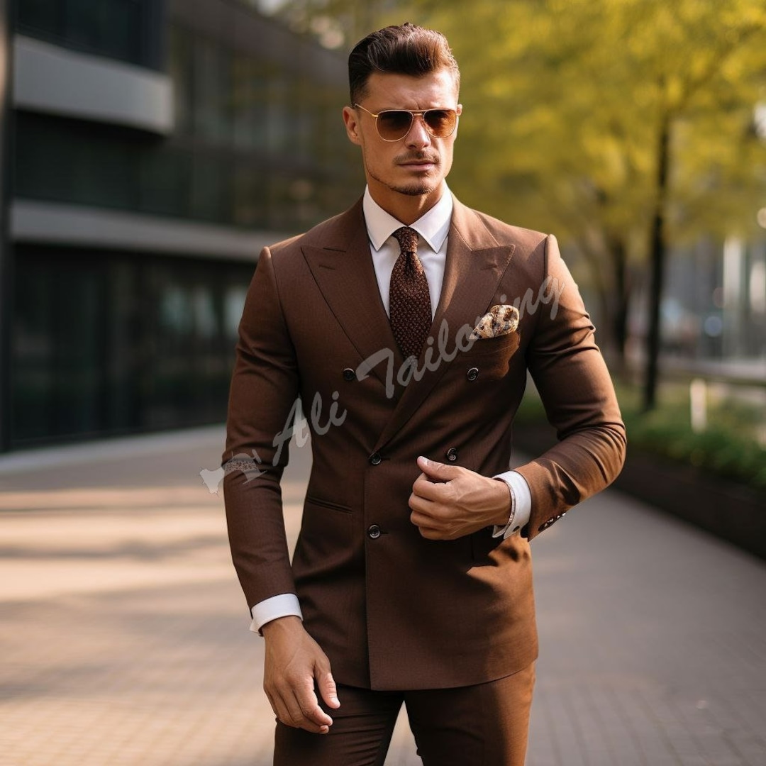 Men Suit Slim Fit Classy Double Breasted Brown Men's Suit for Wedding ...