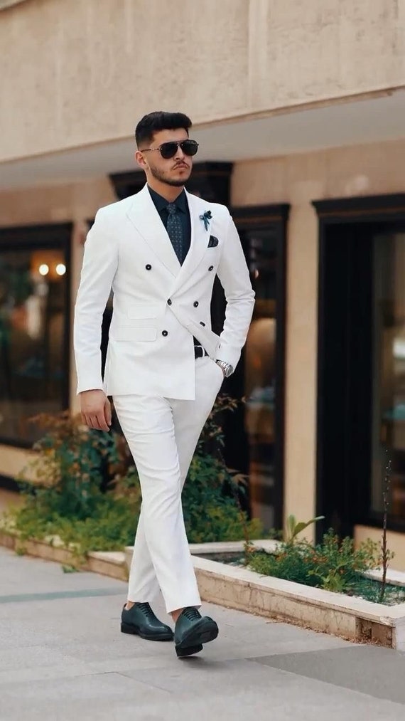 Men Custom Slim Fit Suit Classy Double Breast Two Piece White Men s Suit for Wedding Engagement Prom Groom Wear and Grooms Men Etsy Canada