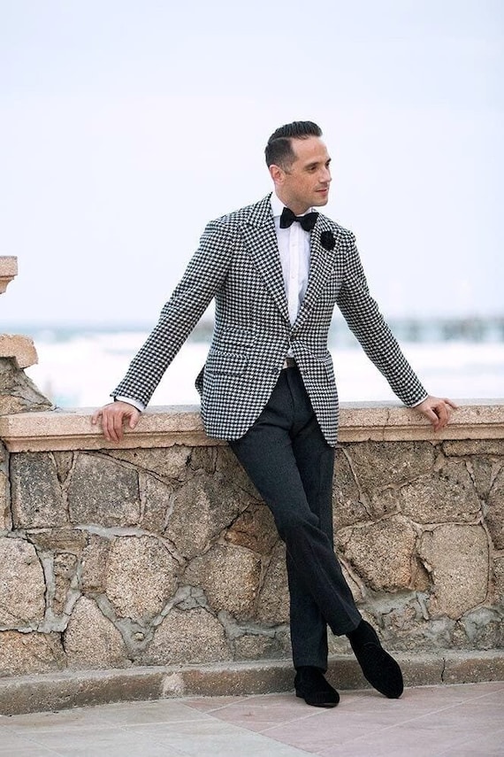 black and white dress suit Men's Black White Lapel Tuxedo  Karako Suits 50 Regular / GENOVA-BLACK