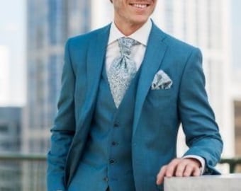 Three-Piece Men's Suit: Teal Notch Collar (Jacket, Vest, Pants)