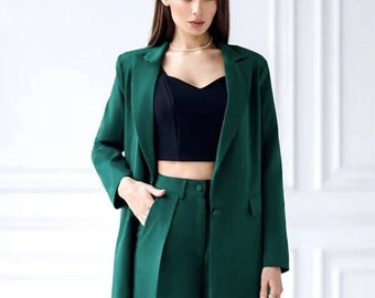 Green Custom Woman Two Piece Green Suits Office Ladies Women Suits For Woman Business Wedding, Prom, Trousers Formal Suit Outfits