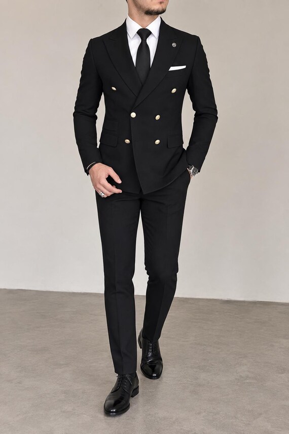Custom Tailored Black Double Breasted Groom Suit | Formal Business Wear