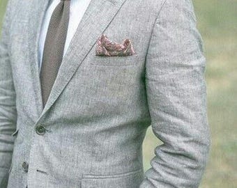 Men's Two-Piece Suit: Light Grey Linen - Custom Tailored Fit