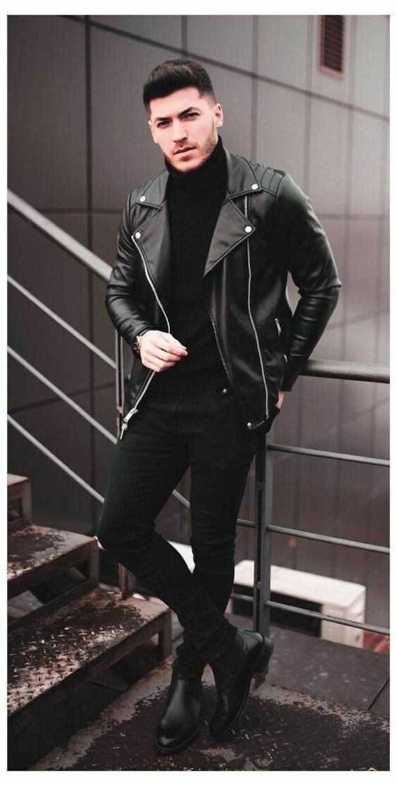 Alitailoring Custom Tailored Black Lambskin Motorcycle Biker Slim Fit Leather Jacket for Men Vintage Style Leather Jacket Gift for Him Etsy Ireland