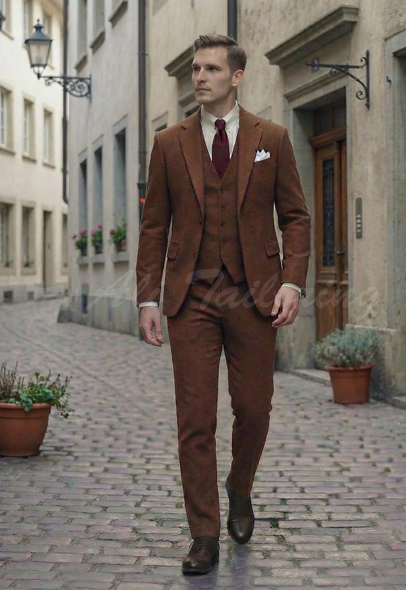 Costume trois pièces en tweed gris : veste, gilet et pantalon en laine personnalisés image 7
