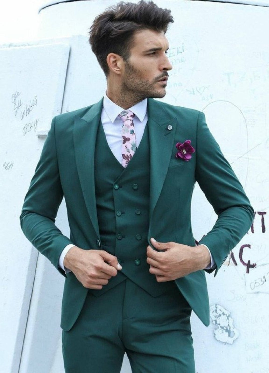 Men's Three-piece Suit: Green Slim Fit (jacket, Vest & Pants) - Etsy