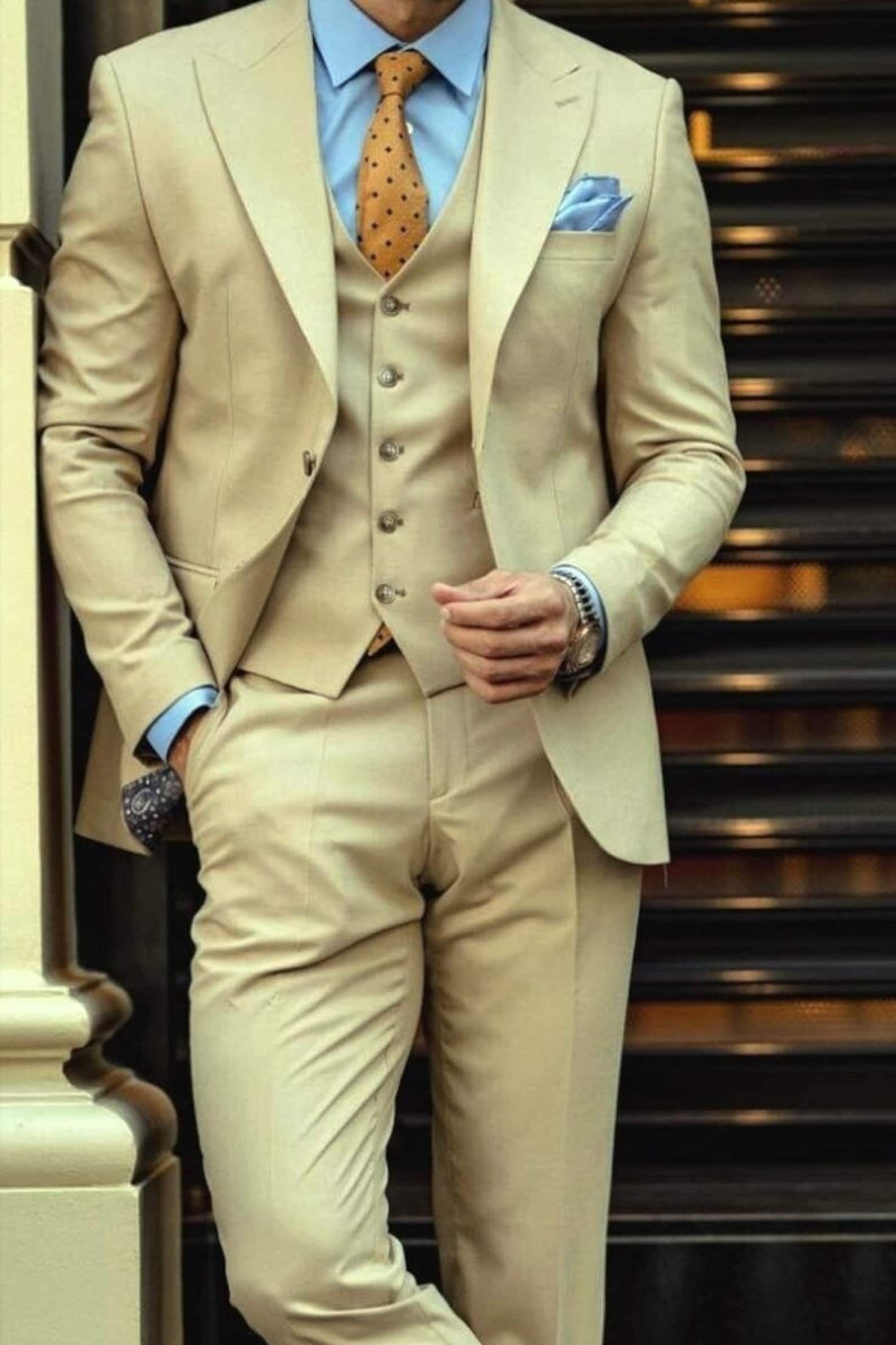 Men Suit Slim Fit Classy Three Piece Beige Men's Suit for - Etsy