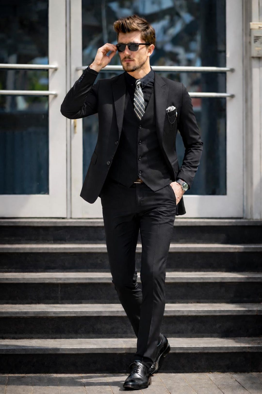 Slim Fit Three-piece Suit: Black Jacket, Vest & Trousers - Etsy