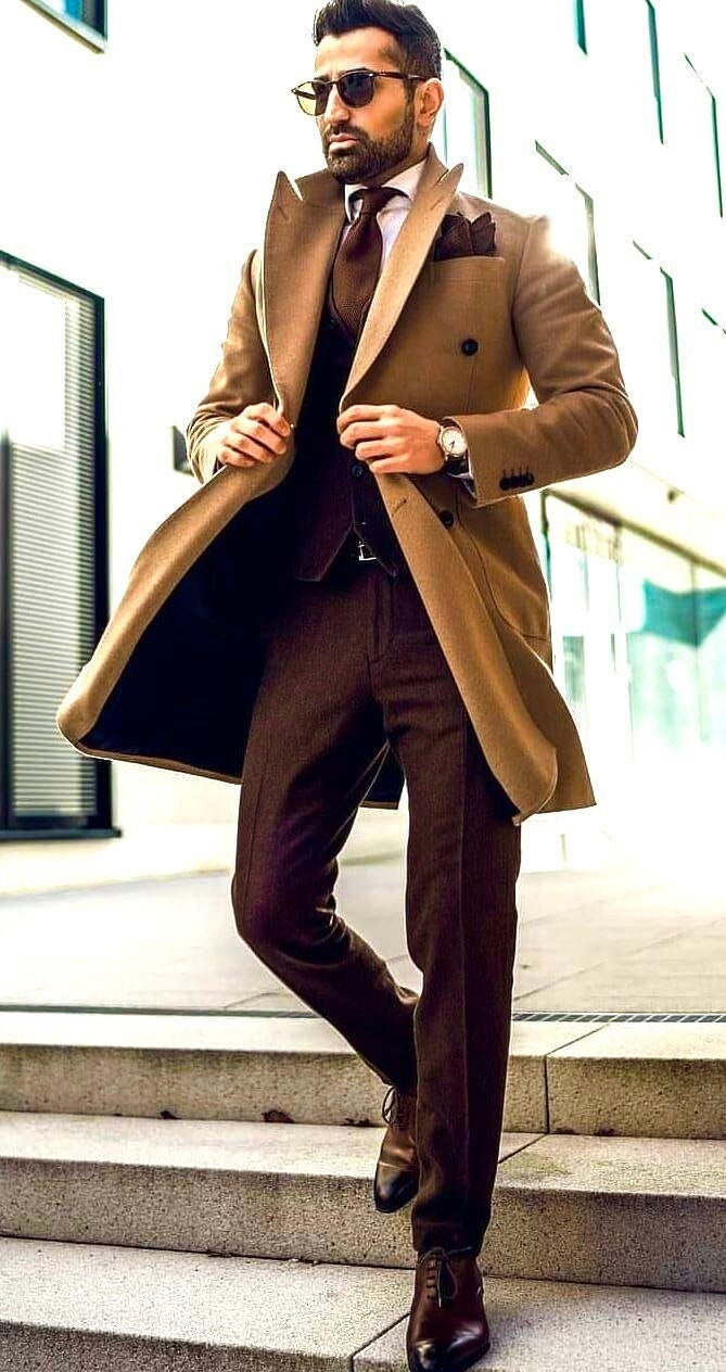 mens dress coat brown Wool Coat for Tall Men in Camel L / Extra Tall / Camel main image 1