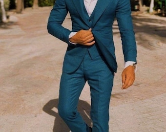 Teal Men's Three-Piece Suit - Notch Collar for Wedding or Prom