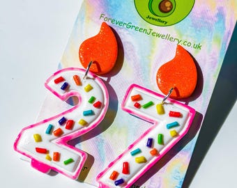 Birthday Candle Earrings, Birthday Earrings, Personalised Earrings, Birthday Gifts, Birthday Accessories, Novelty Earrings