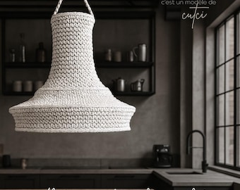 Crochet pattern for a stunning industrial-style lampshade, PDF (French language), 8 pages of easy-to-follow instructions
