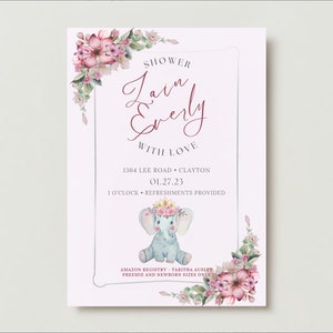 Pink Elephant Baby Shower Invitation