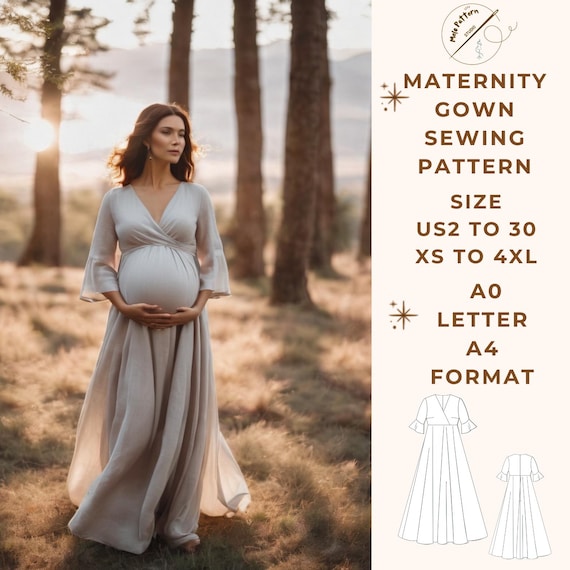 Maternity Gown Pattern,linen Dress Sewing Pattern,range of Size Options US2  to 30 and XS to 4xl,suitable A0- A4-US Letter Paper Format - Etsy
