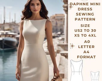 Boat Neck Mini Dress, Mini Dress Sewing Pattern, Daphne Mini Dress,A-Line Dress Pattern, Ladies Size ( US2 to 30 )-EU(XS to 4XL)