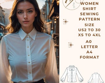 Shirt Pattern, Women Shirt Sewing Pattern,Sewing Pattern PDF,US Sizes 2-30, Plus Size Pattern