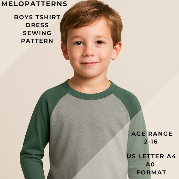 Boys Sweatshirt Sewing Pattern ,Easy Blouse for Kids Pattern , Boy's  T-shirt Age Range 2-16 years,Suitable A0-A4-US Letter paper format