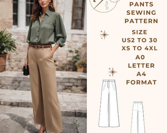 Palazzo Pants Pattern, Women Pants Sewing Pattern,Sewing Pattern PDF,US Sizes 2-30, Plus Size Pattern