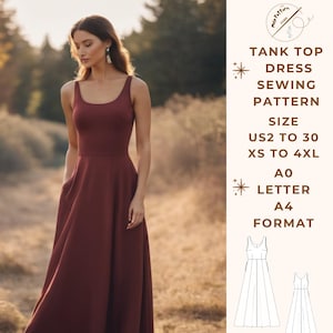 Vestido sin mangas, patrón de costura de vestido de noche, vestido de cóctel, vestido de aniversario, EE. UU. 2 a 30 y XS a 4XL, formato de papel de carta A0- A4-US adecuado