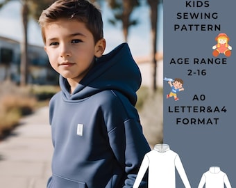 Kid's Hoodie Pattern,Sweatshirt Sewing Pattern, Sewing Pattern for Kid's Suitable A0-A4-US Letter paper format Age Range 2-16 years