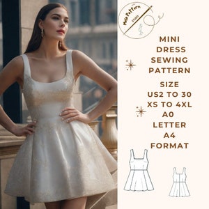 Mini Dress Sewing Pattern, Mini Dress, Ladies Size ( US2 to 30 )-EU(XS to 4XL)