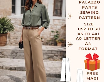 Palazzo Pants Pattern, Women Pants Sewing Pattern,Sewing Pattern PDF,US Sizes 2-30, Plus Size Pattern