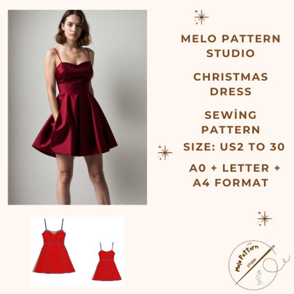 Mini Sweetheart Dress Sewing Pattern, Mini Dress, Mini Christmas Dress, Christmas Dress Ladies Size ( US2 to 30 )-EU(XS to 4XL)