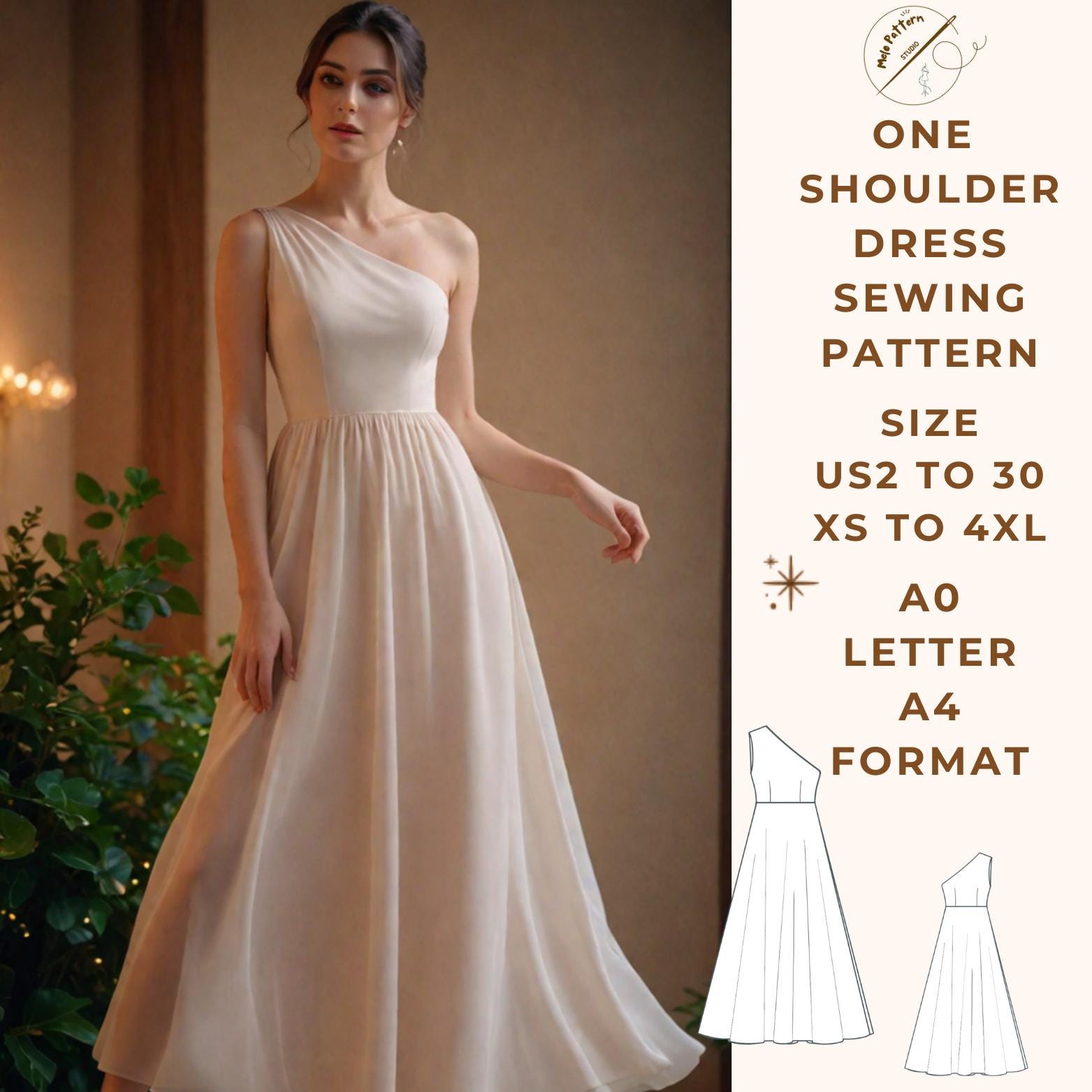 One-shoulder Maxi Dress Sewing Pattern, Maxi Dress