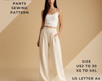 Elastic Waist Pants Sewing Pattern, Palazzo Pants Pattern, Women Pants Sewing Pattern,Sewing Pattern PDF,US Sizes 2-30, Plus Size Pattern