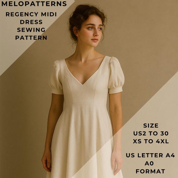 Regency Midi Dress Sewing Pattern,bridgerton Ballgown Range of Size Options  US 2 to 30 and XS to 4xl,suitable A0- A4-US Letter Paper Format - Etsy  Israel