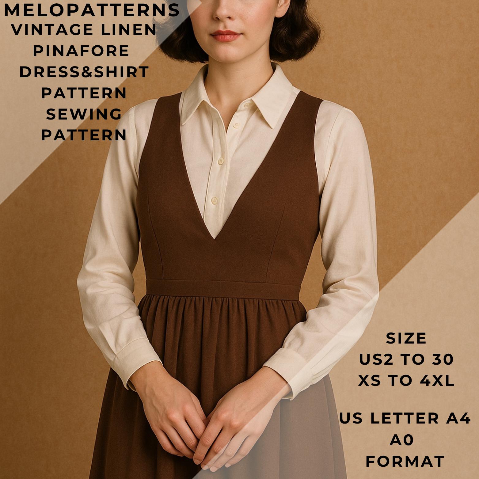 Vintage Linen Pinafore Dress - Shirt Set Sewing Pattern,range of Size  Options US2 to 30 and XS to 4xl,suitable A0-A4-US Letter Paper Format -  Etsy Australia