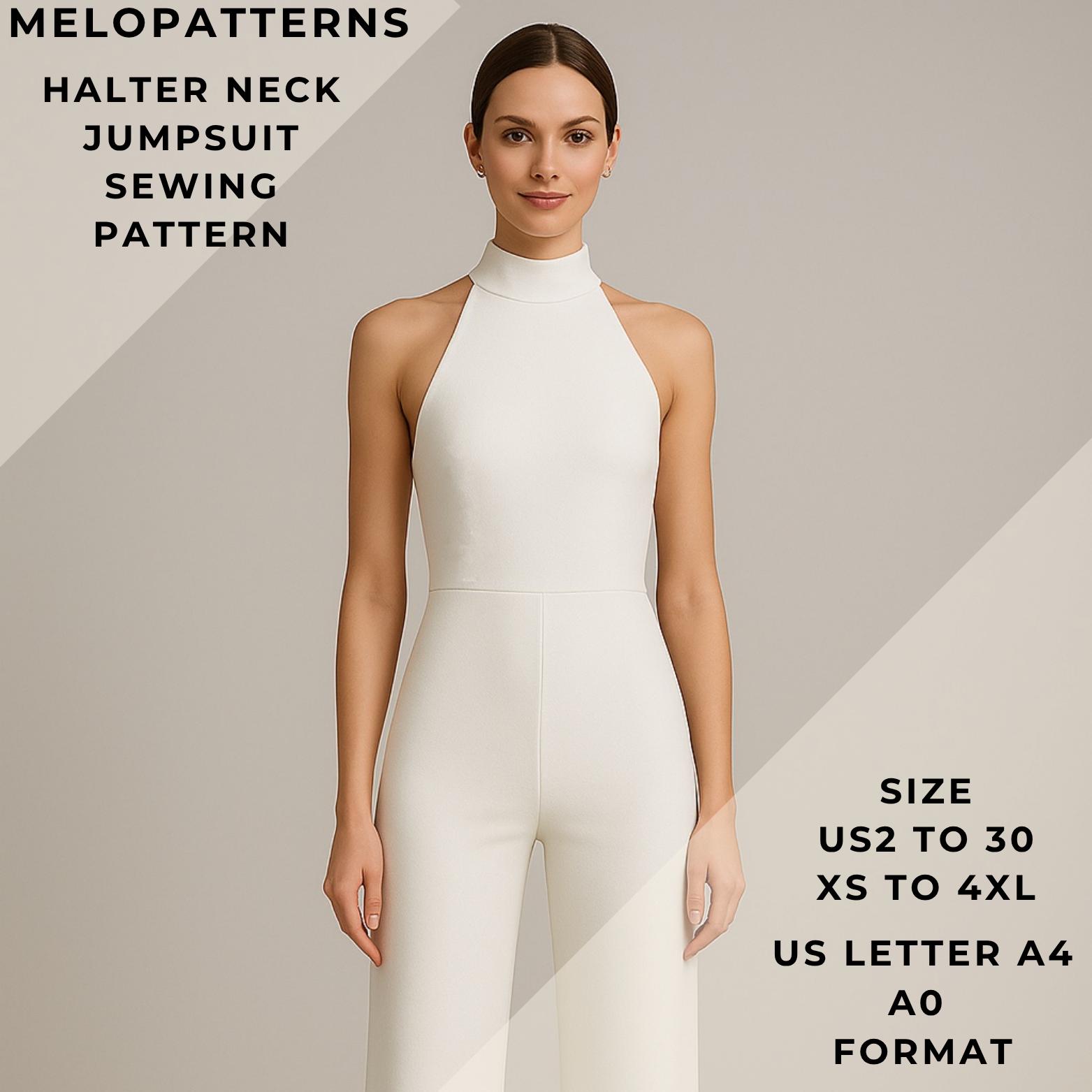 Palazzo Halter Neck Jumpsuit Sewing Pattern, PDF Sewing Pattern Instant ...