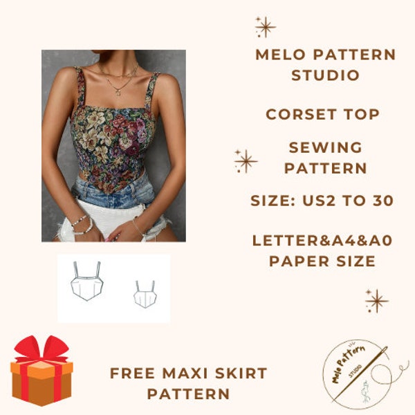 Corset Top Pattern, Crop Top Sewing Pattern, Women Corset Top Sewing Pattern,Sewing Pattern PDF,US Sizes 2-30, Plus Size Pattern