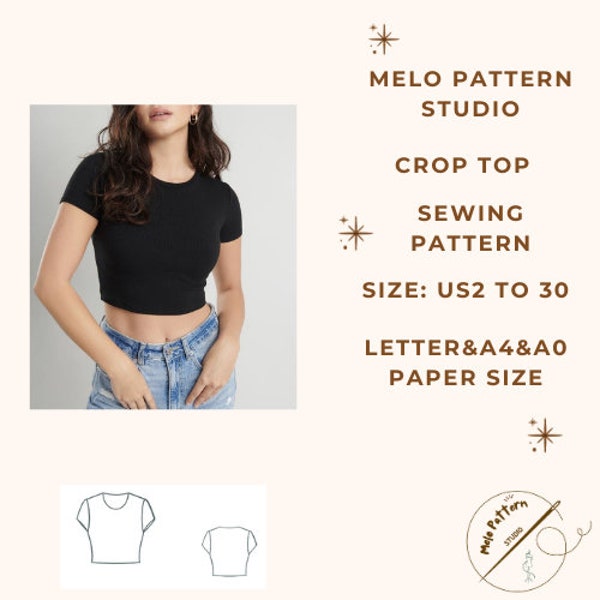 Crop Top Muster, Crop Top Schnittmuster, Frauen Crop Top Schnittmuster, Schnittmuster PDF, US-Größen 2-30, Plus Size Pattern