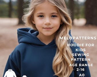 Patroon hoodie voor kinderen, naaipatroon sweatshirt, naaipatroon voor kinderen Geschikt papierformaat A0-A4-VS (VS) Leeftijdscategorie 2-16 jaar